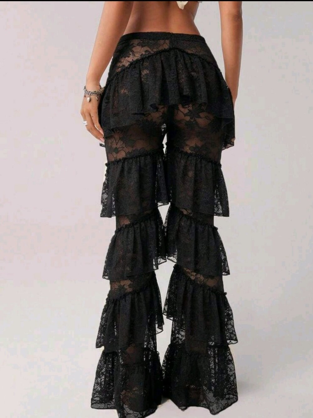 Y2k Women's V-Front Waistband Western Party Layered Ruffle Hem Lace - Picture 3 of 8